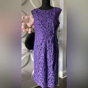 Adrianna Papell Women's Purple Lace Overlay Sleeveless Sheath Dress Size 8 NWT
